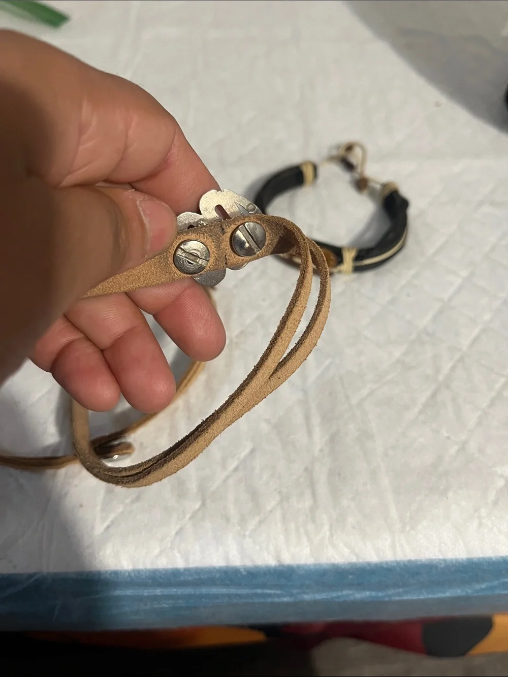 Vintage Tan Leather Wrap Bracelet with Silver Buffalo Charm